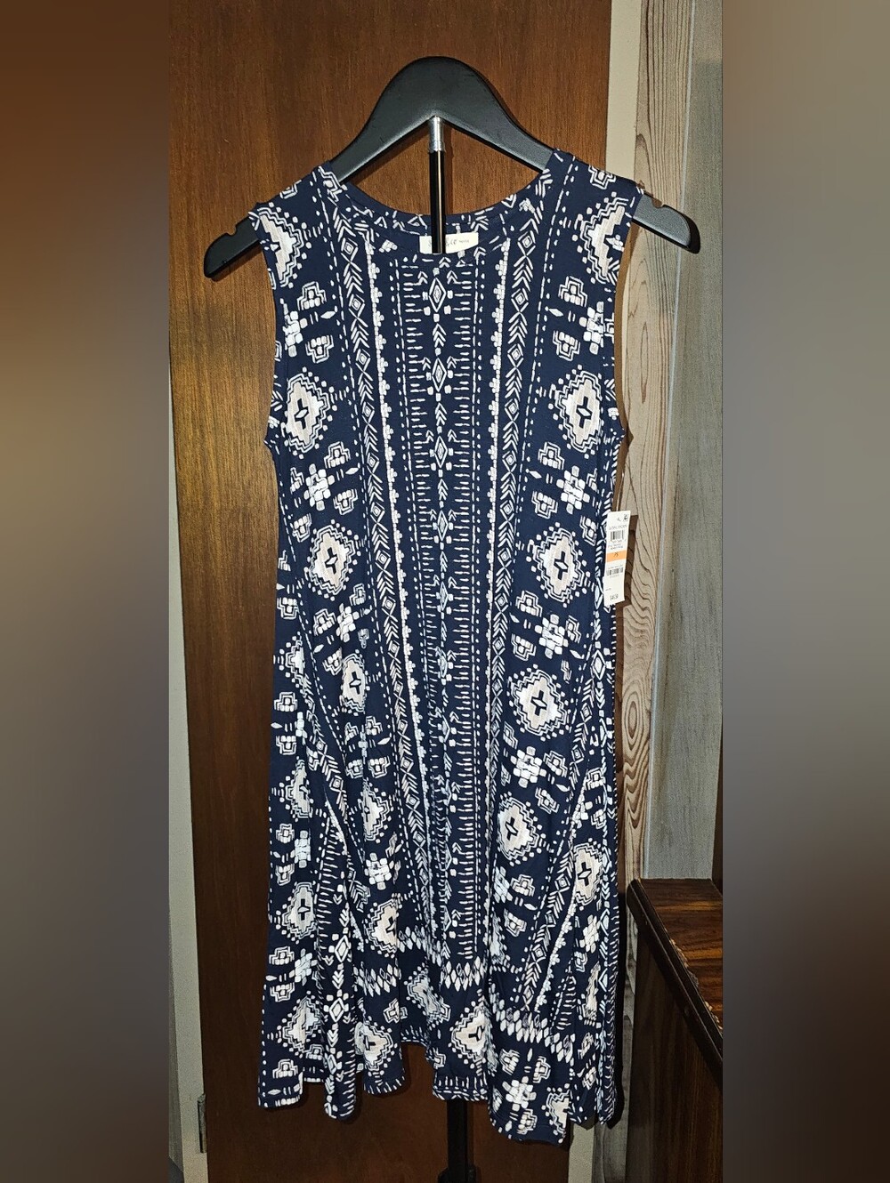 Style & Co. Navy and White Tribal-Print Mini Petite Dress